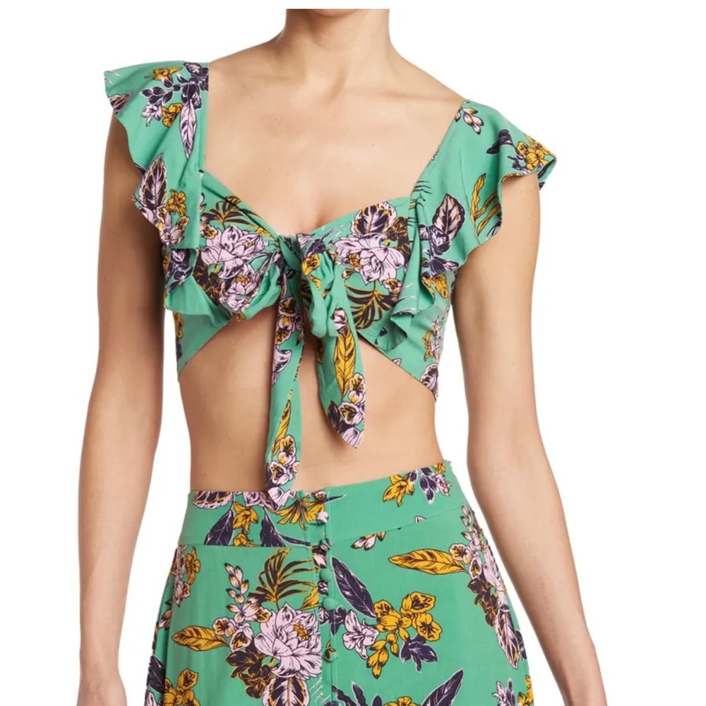 Maaji Mint Green Floral Tie-Front Crop Top